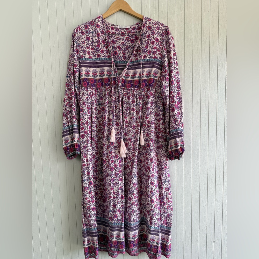 Indian Print Long-Sleeve Dress